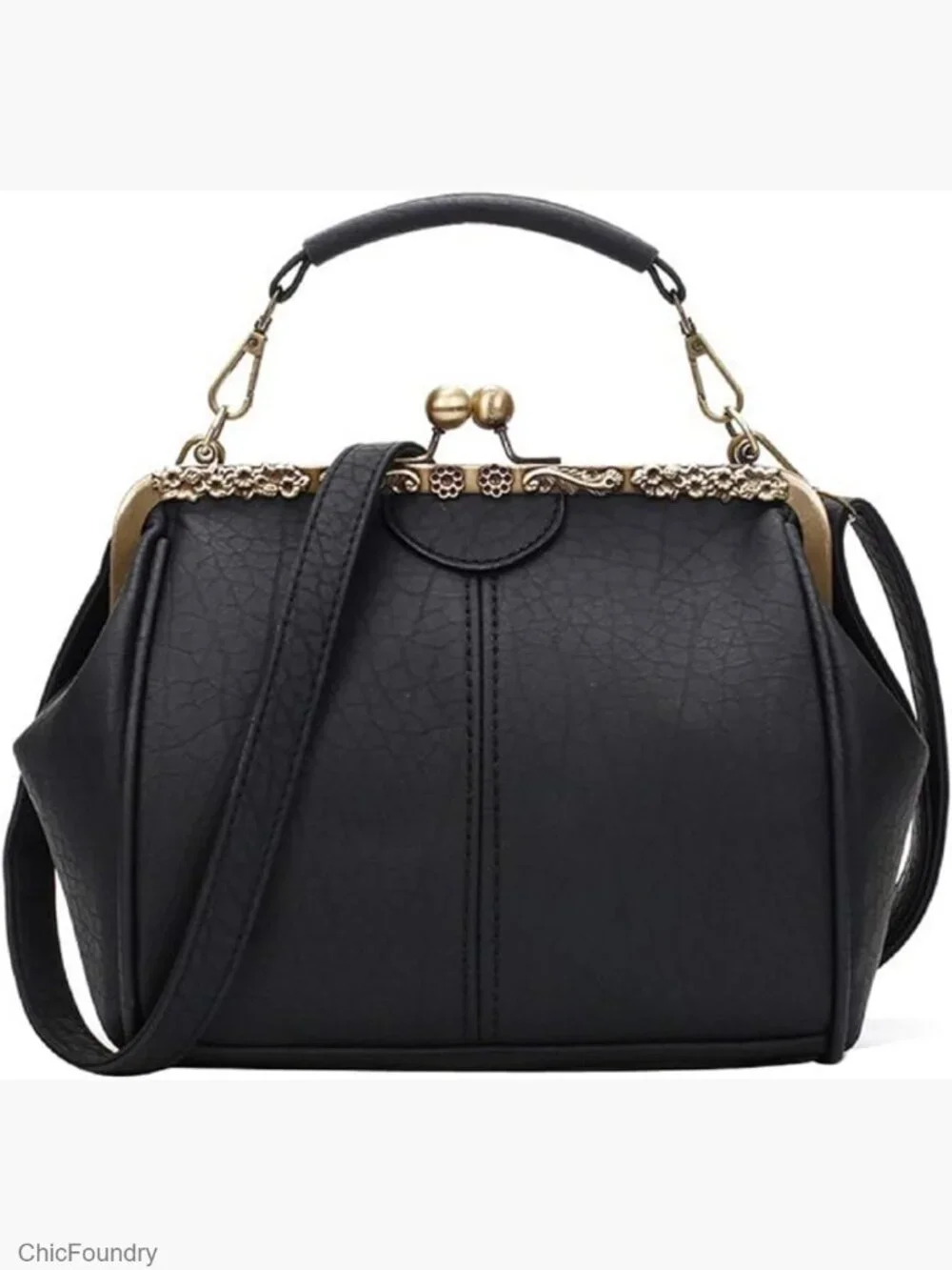 Vintage Kiss Lock Crossbody Top Handle Bag Clutch Purse